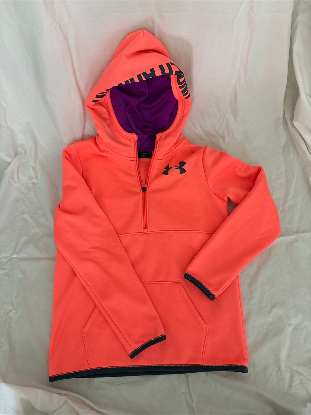 Under Armour Neon Coral Hoodie with Purple Lining